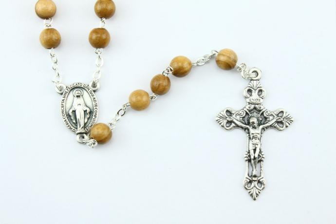 Chapelet - perles en bois d'olivier/chaîne (⌀ 7mm)