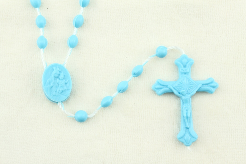 Rosaire - plastique/cordon - bleu (6x4mm)