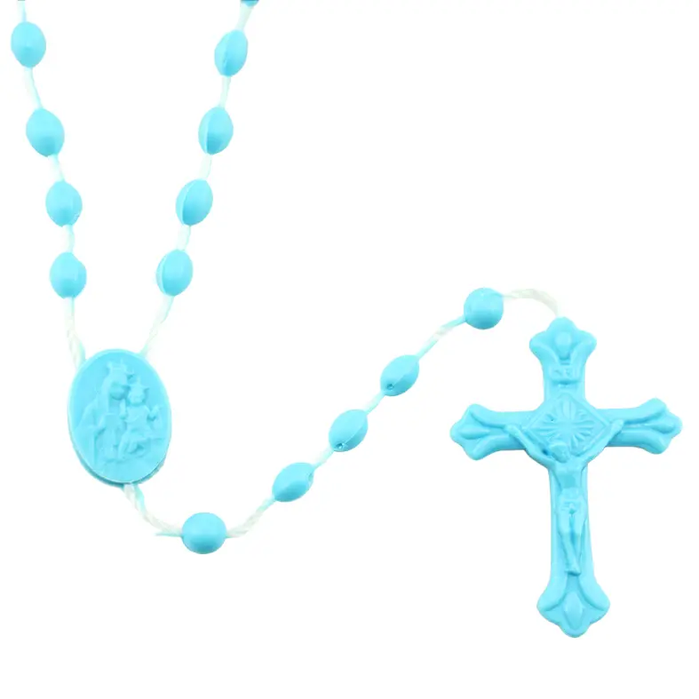 Rozenkrans - plastic kralen/koord - blauw (6x4mm)