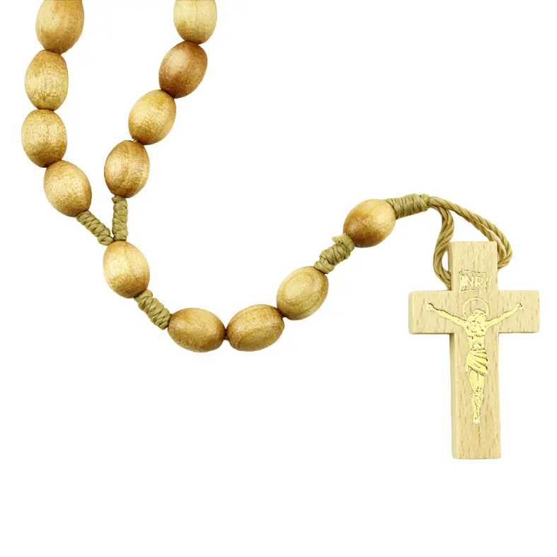 Chapelet - bois sur corde - naturel (10x8mm)