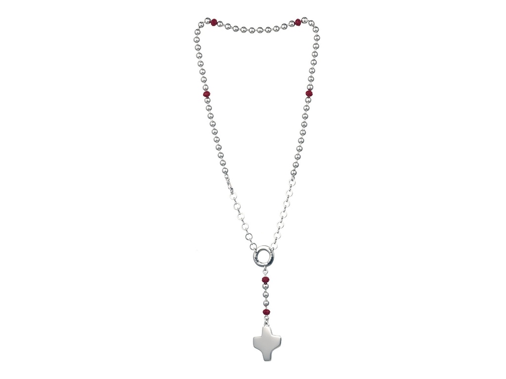 Chapelet avec fermeture - métal argenté - NP pierre rouge (⌀5mm)