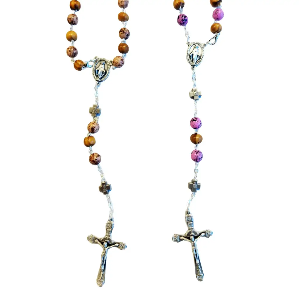 Rozenkrans - olijfhouten parels met imm marmer OV - 6mm