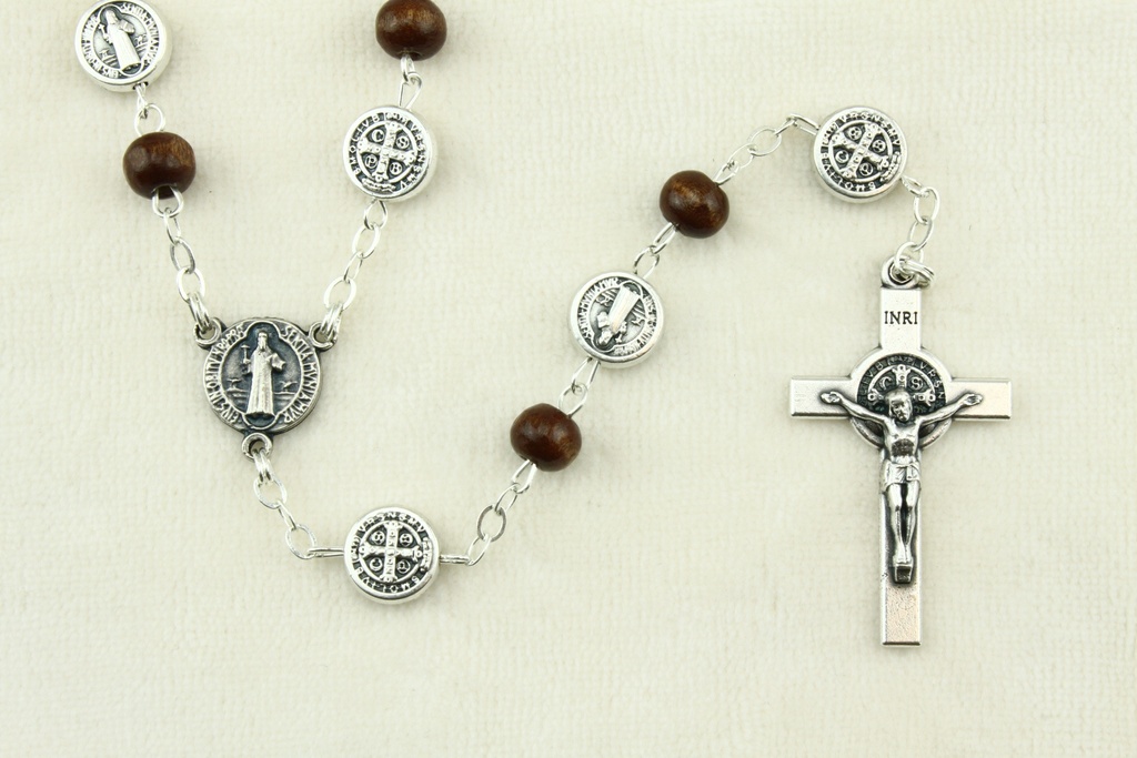Chapelet - bois/médaille St Benoit (7x6mm)