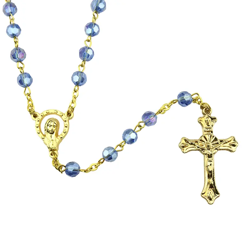 Rozenkrans - imitatie kristal/vergulde ketting - blauw (⌀ 6mm)