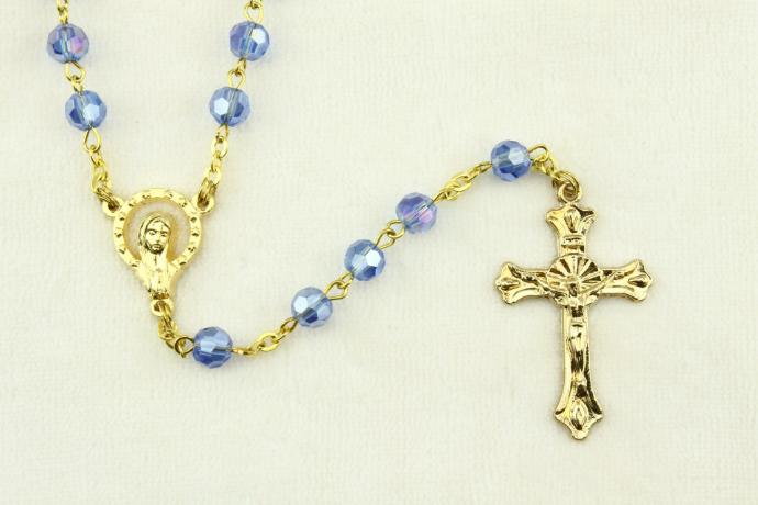 Rozenkrans - imitatie kristal/vergulde ketting - blauw (⌀ 6mm)