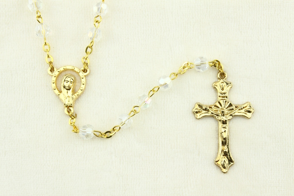 Chapelet semi-cristal/chaîne doré - blanc (⌀ 6mm)