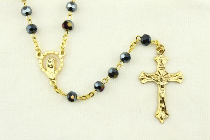 Rozenkrans - imitatie kristal/vergulde ketting - scarabe ( ⌀ 6mm)