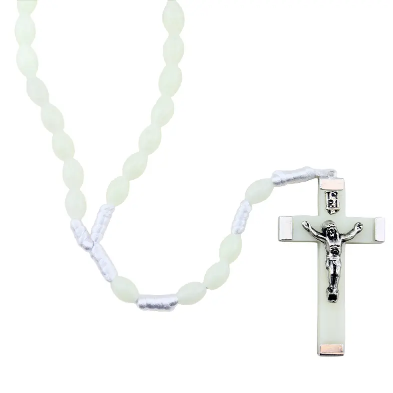 Chapelet - graines fluorescentes sur corde/avec fermeture (8x5mm)