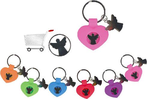 Porte-clef Coeur/ange métal pour caddy - coul assort (45x45mm)