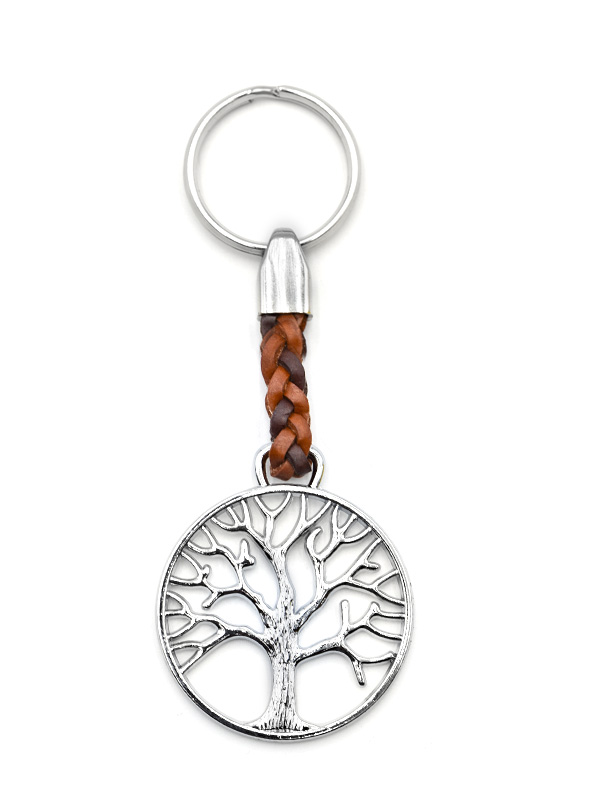 Sleutelhanger Levensboom -metaal+Leder