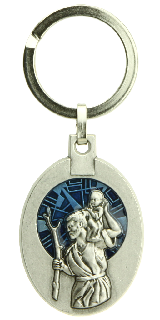 Sleutelhanger St Kristoffel/oreool- blauw - metaal (55x32mm)