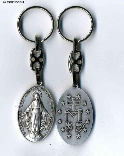 Porte-clef Vierge Miraculeuse - ovale/métal  (65x25mm)
