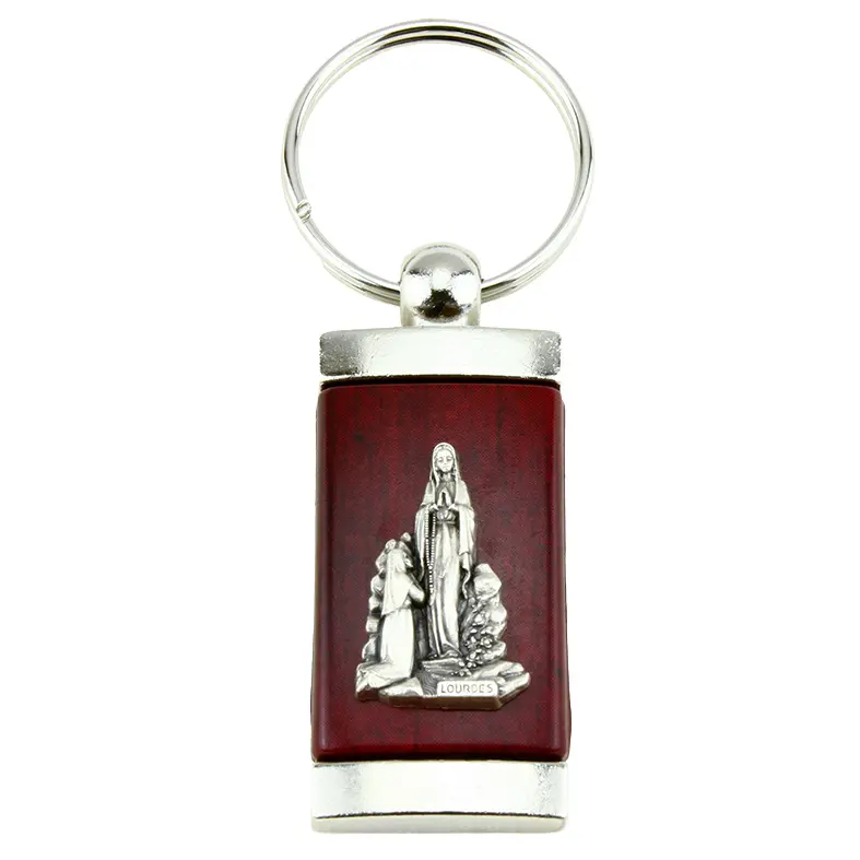 Porte-clef ND Lourdes - métal/bois (58x24mm)