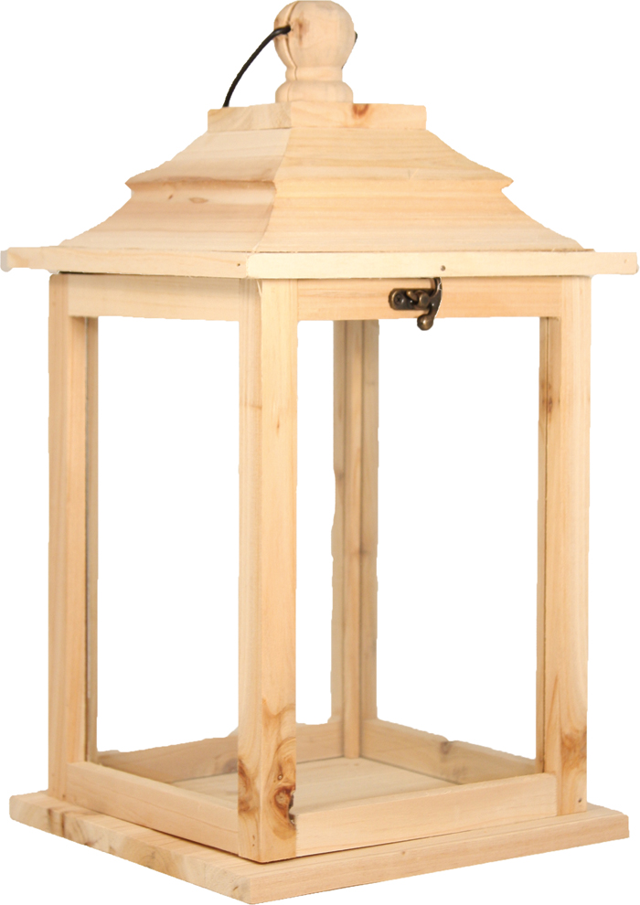 Houten Lantaarn,  Groot - 29x29x51cm