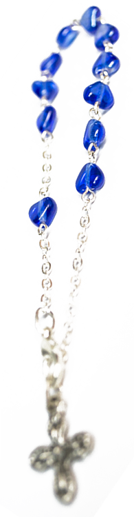 Tientje met slot im. parelmoerhartjes - blauw (6x6mm)