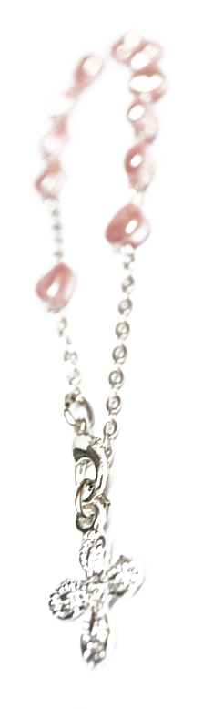 Tientje met slot im. parelmoerhartjes - roze (6x6mm)