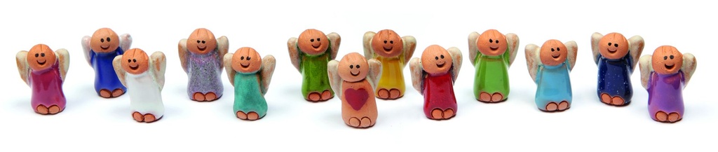 Lot de 10 anges en terre-cuite H 20mm/couleurs assorti