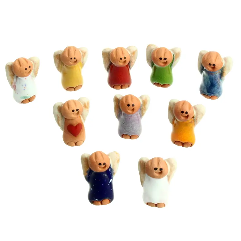 Lot de 10 anges en terre-cuite H 20mm/couleurs assorti
