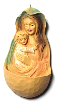 Bénitier Vierge et enfant - résine/couleur