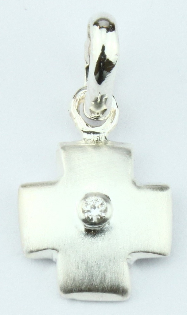 Croix lisse/pierre blanche - Argent 925‰ rhodié (9x9mm)
