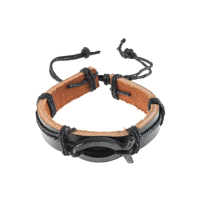Bracelet cuir sur corde - Ichtus - assorti