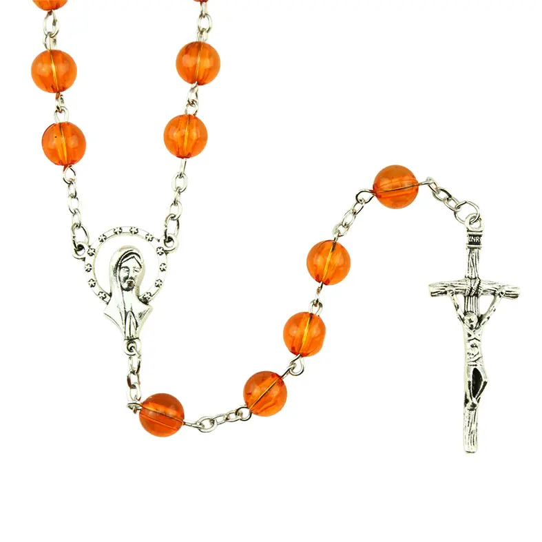 Rozenkrans - glas/ketting - oranje (⌀6mm)