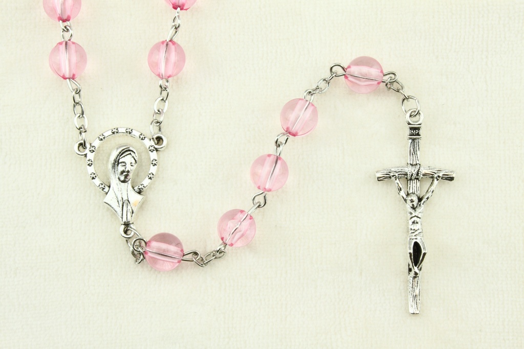 Rozenkrans - glas/ketting - roze (⌀6mm)