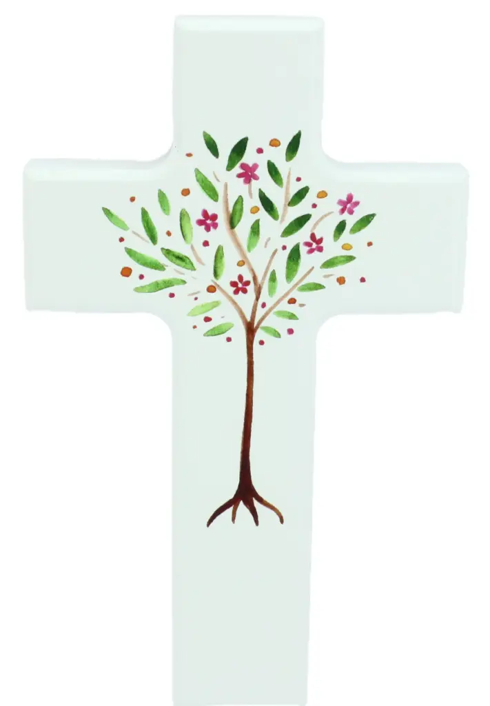 Kruisbeeld hout/wit - Levensboom (90x150mm)