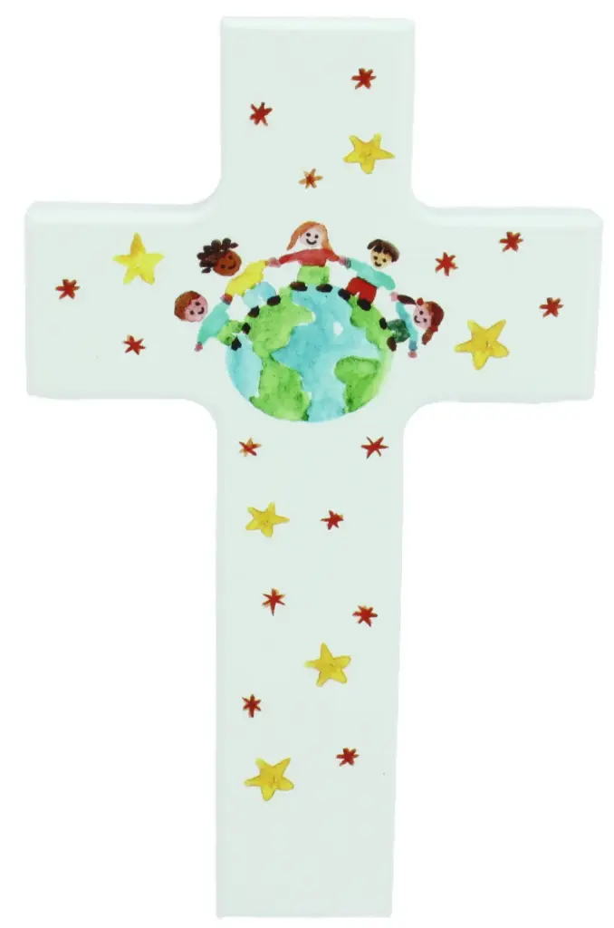 Croix en bois/blanche - Enfant du Monde (90x150mm)