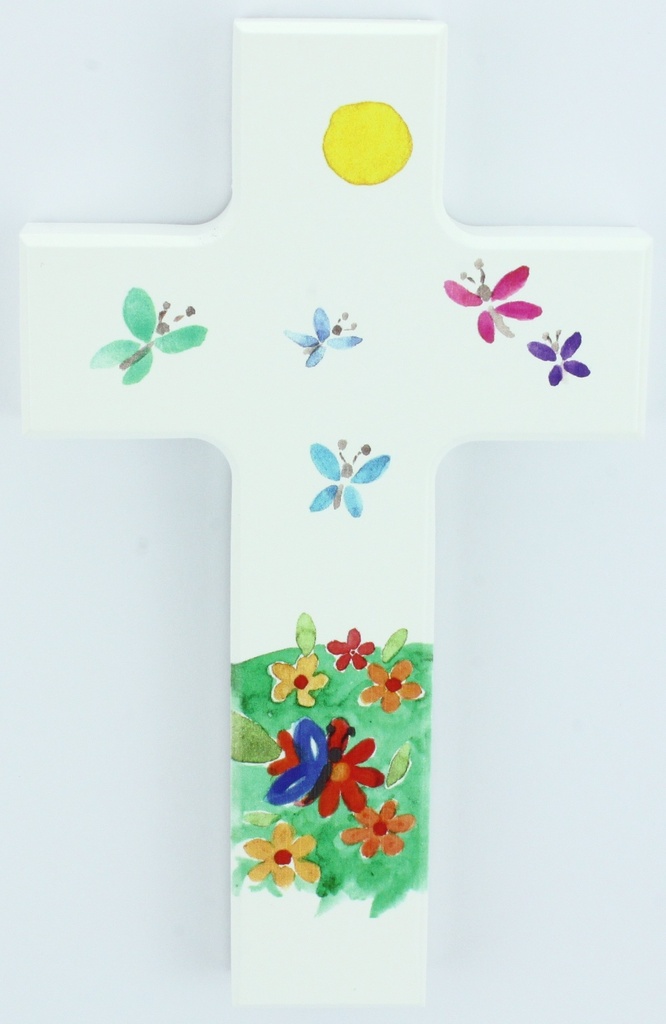 Croix en bois/blanche - Pappilons (90x150mm)