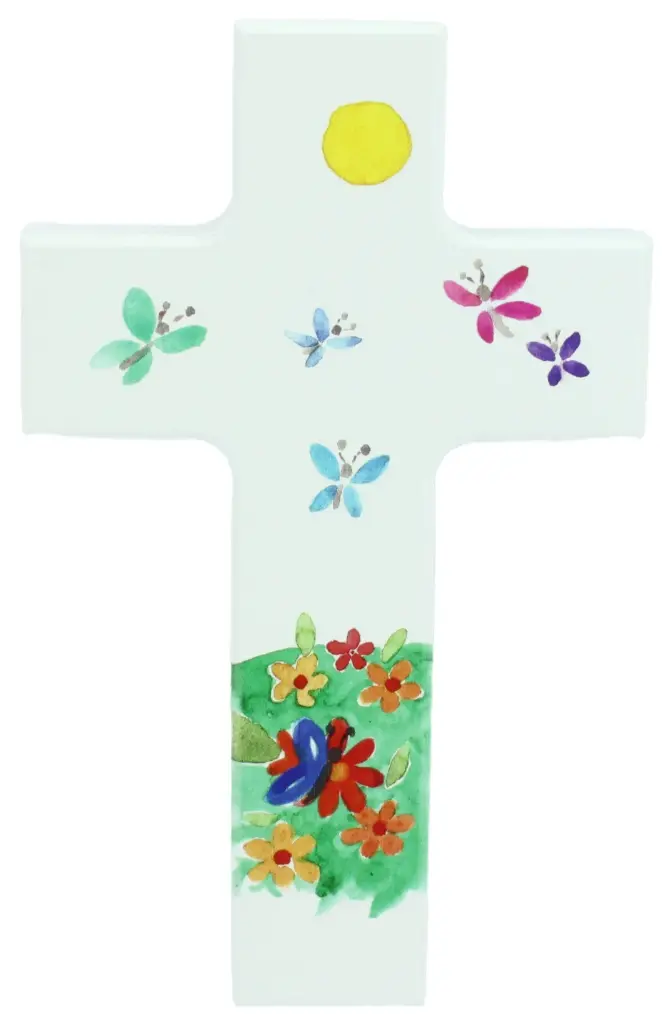 Kruisbeeld hout/wit - Vlinders (90x150mm)