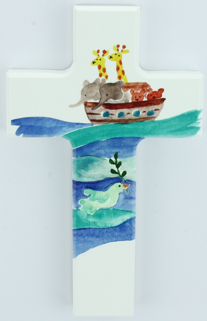 Croix en bois/blanche - Arche de Noë (90x150mm)