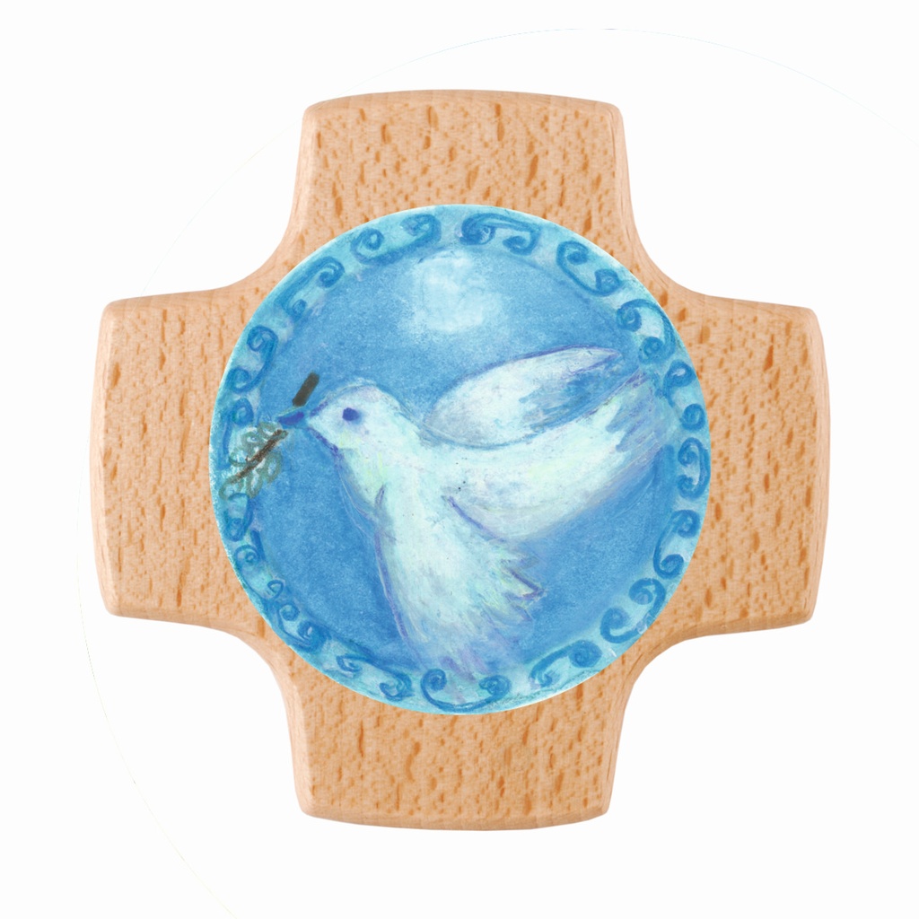 Croix murale en bois - Colombe (85x85mm)