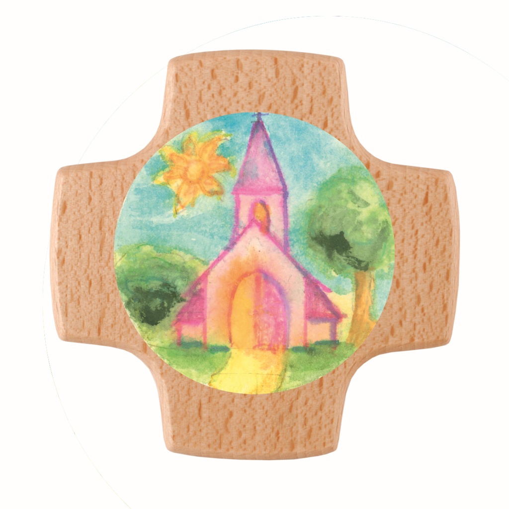 Cross wood - Sun/Church (85x85mm)