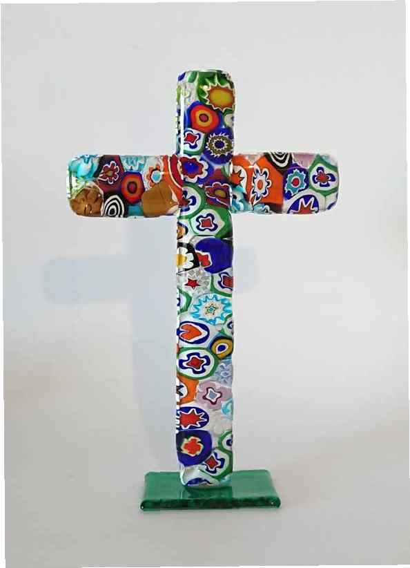 CROIX millefiori sur socle 15,5x10cm
