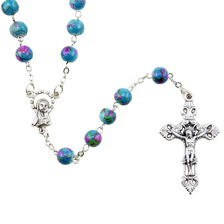 Rosaire - imitation marbre/chaîne - turquoise (⌀7mm)