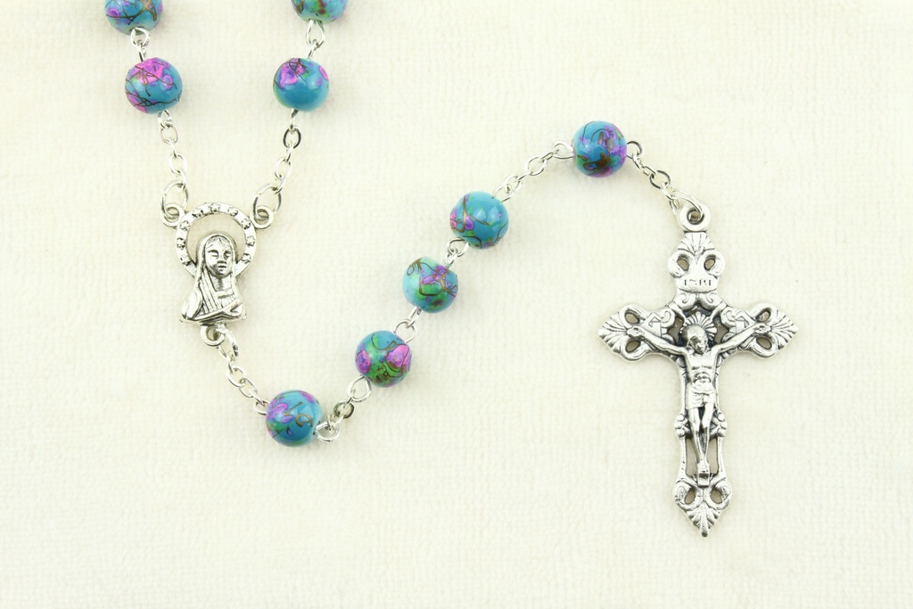 Rosaire - imitation marbre/chaîne - turquoise (⌀7mm)