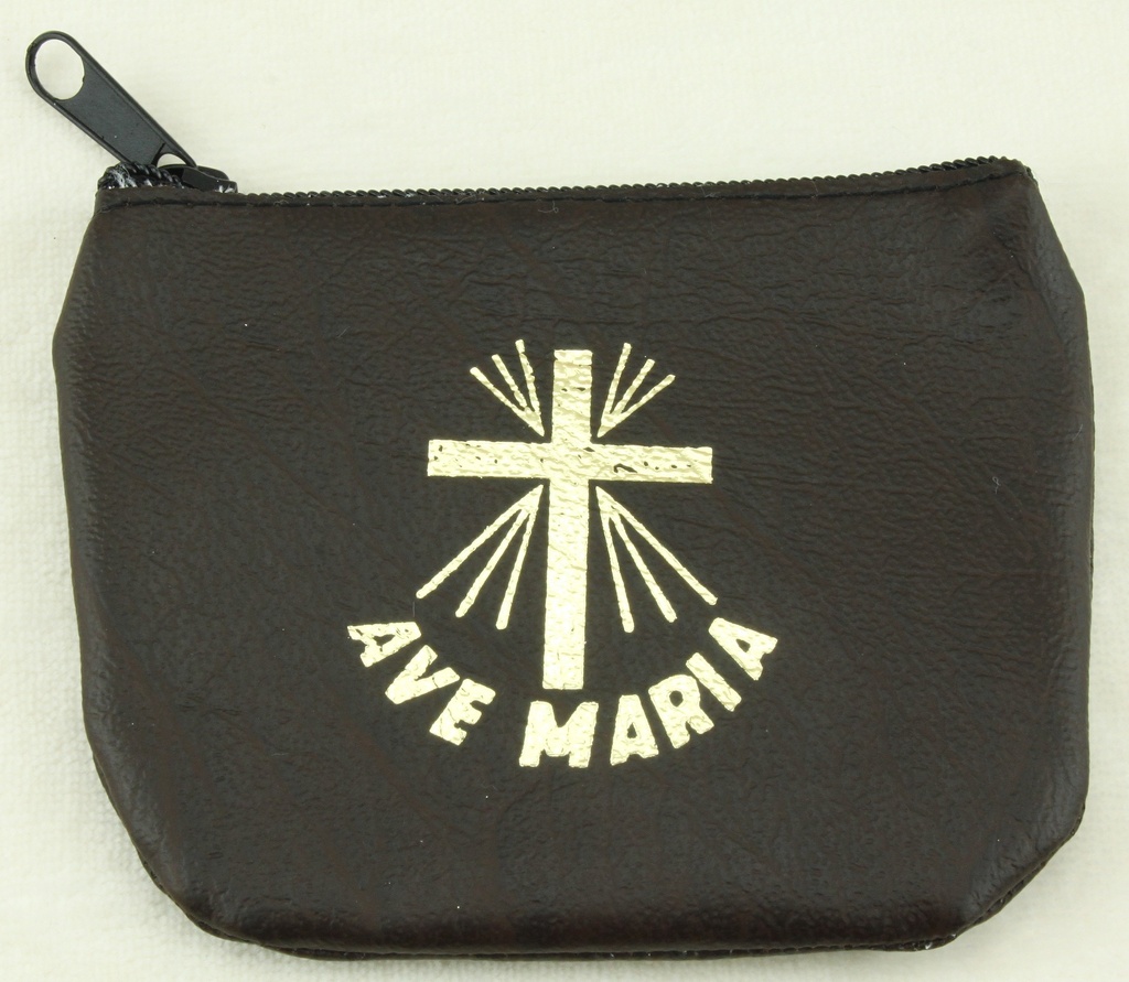 Rozenkranszakje - leder/bruin - Ave Maria (90x70mm)