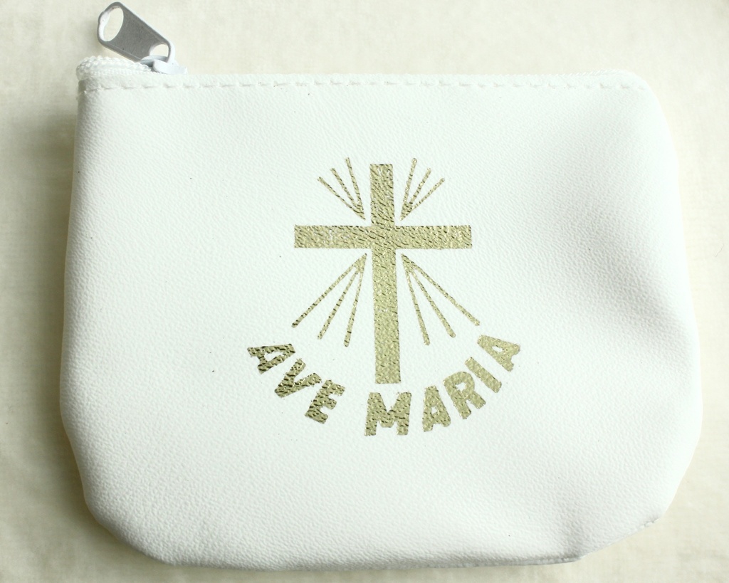 Rozenkranszakje - wit - Ave Maria (90x70mm)