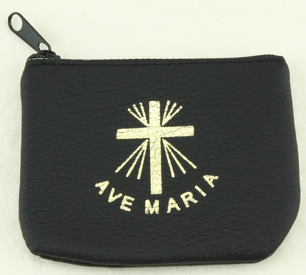 Rozenkranszakje - leder/zwart - Ave Maria (90x70mm)