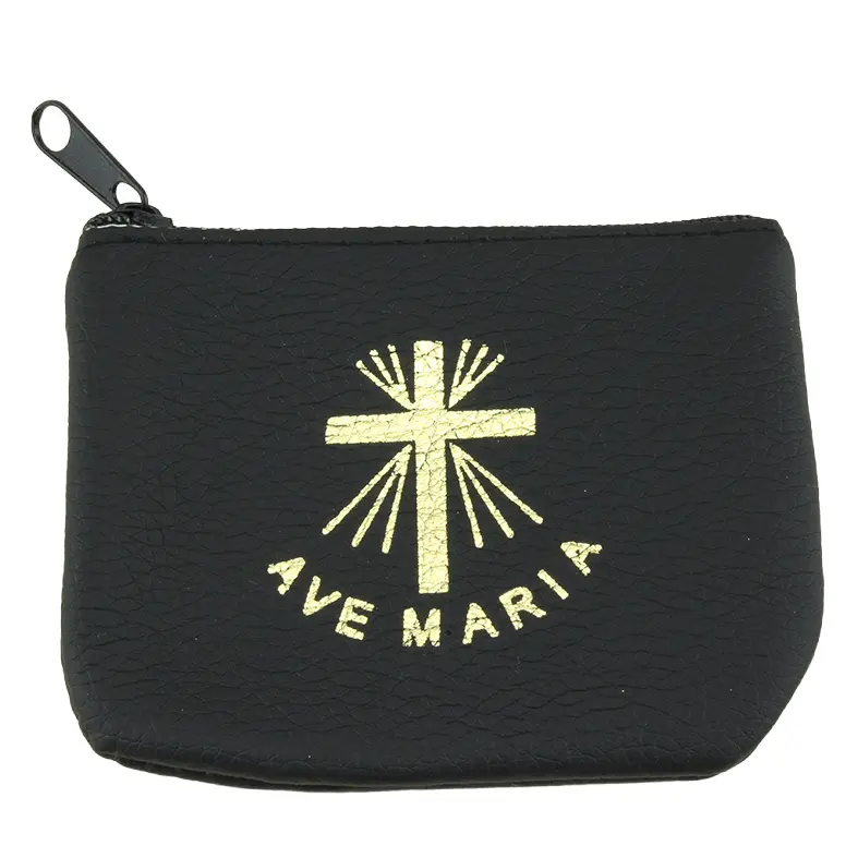 Rozenkranszakje - leder/zwart - Ave Maria (90x70mm)
