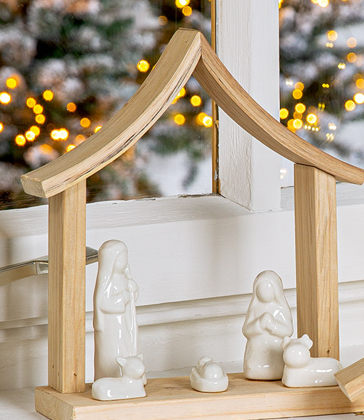 Stal hout - H Familie /wit - 25x20x9cm