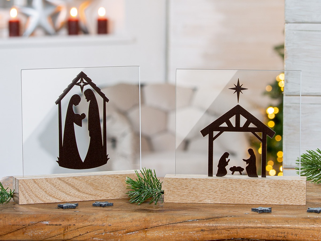 Bougeoir/verre avec motif Nativité - H=16cm - assorti