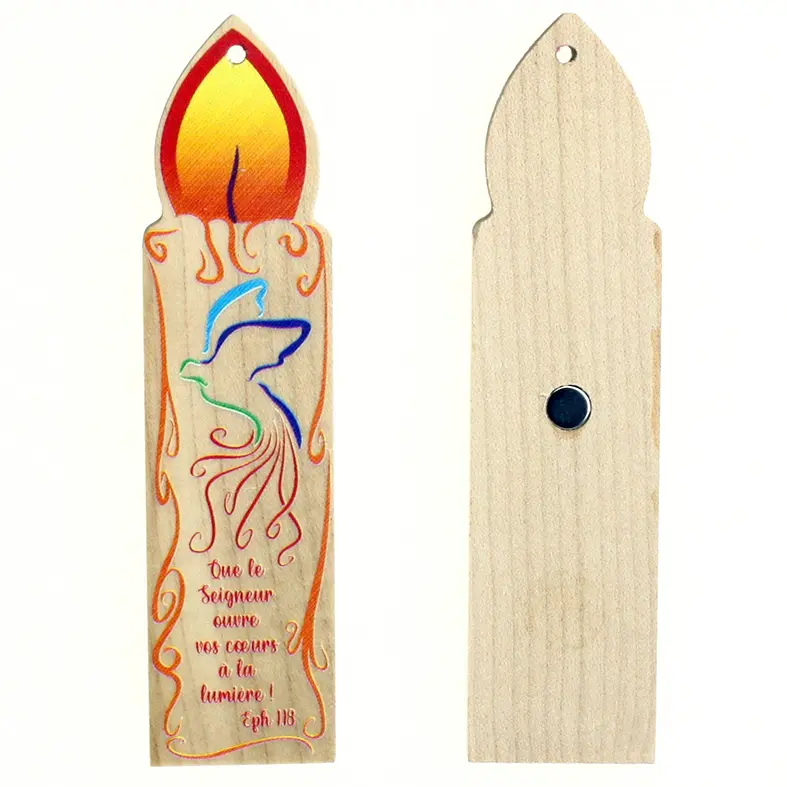 Kerze/Holz - Magnet - "Que le Seigneur..." (135x35mm)