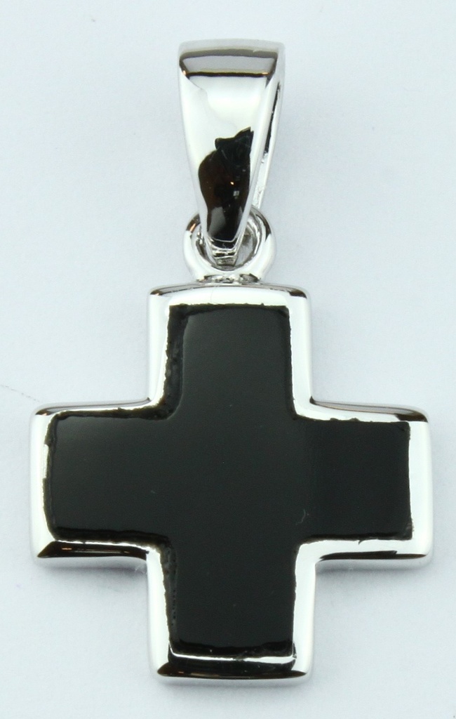 Silver cross/onyx - Silver 925 rhodium (14x14mm)