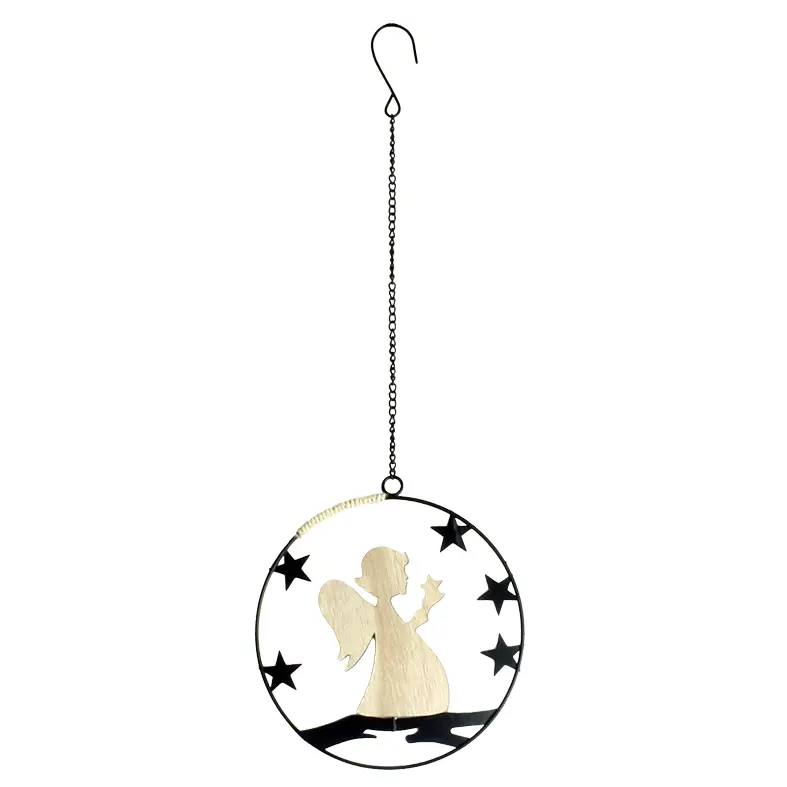 Hanger metaal met Engel met ster/hout - H=18cm