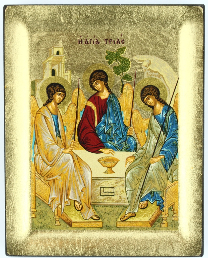 Ikoon zeefdruk/slagmetaal - H.Drievuldigheid Roublev (100x125mm)