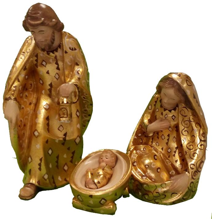 Ste Famille/Groupe Sonia - 4-pièces - H 15cm - bois sculpté/feuille d'or+peinte à la main - PIECE UNIQUE