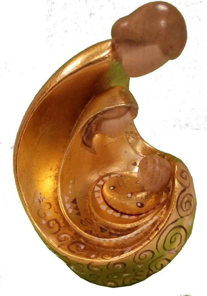 Blokgroep Heilige Familie/modern - houtsnijwerk/bladgoud+handgeschilderd (12cm)
