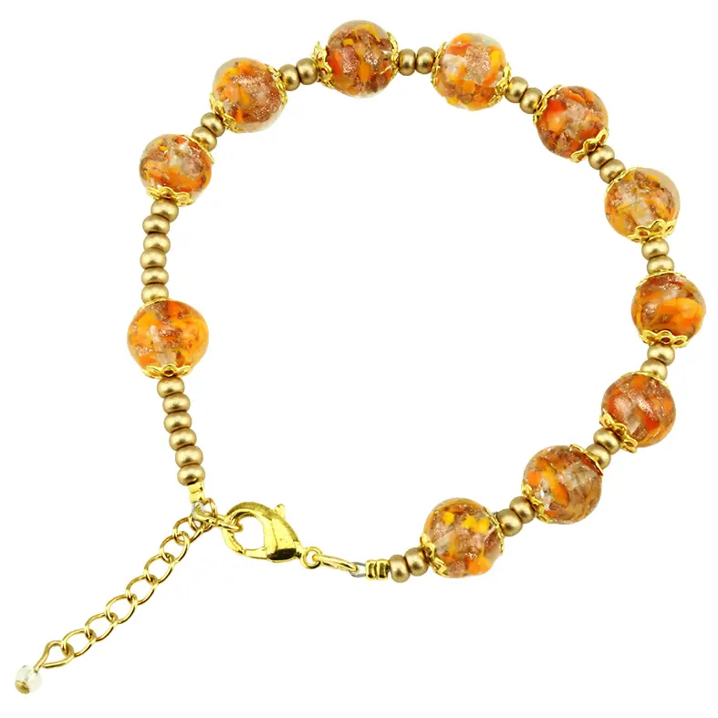 Kettingarmband/Tientje uit Venetiaansglas - oranje (Ø8mm)
